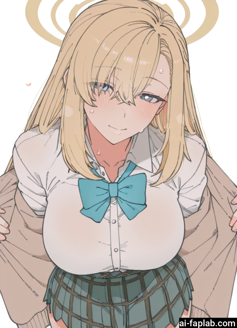 1girl, breasts, skirt, blonde hair, halo, long hair