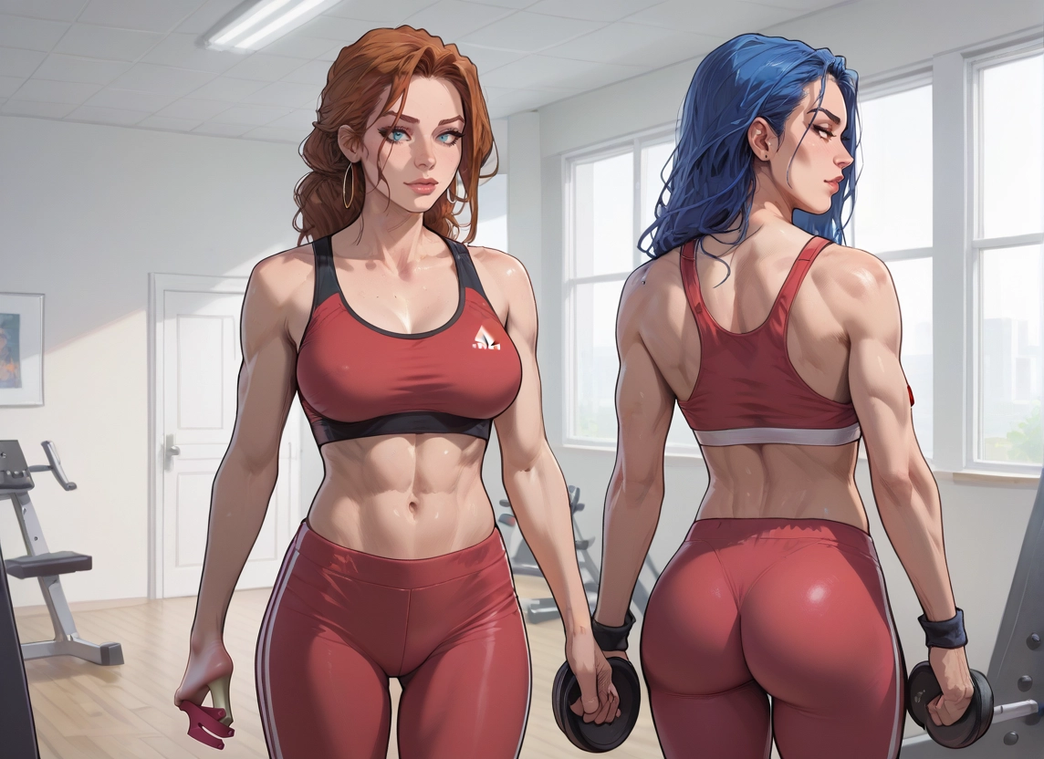 multiple girls, 2girls, ass, breasts, brown hair, blue hair · Yamete.gg