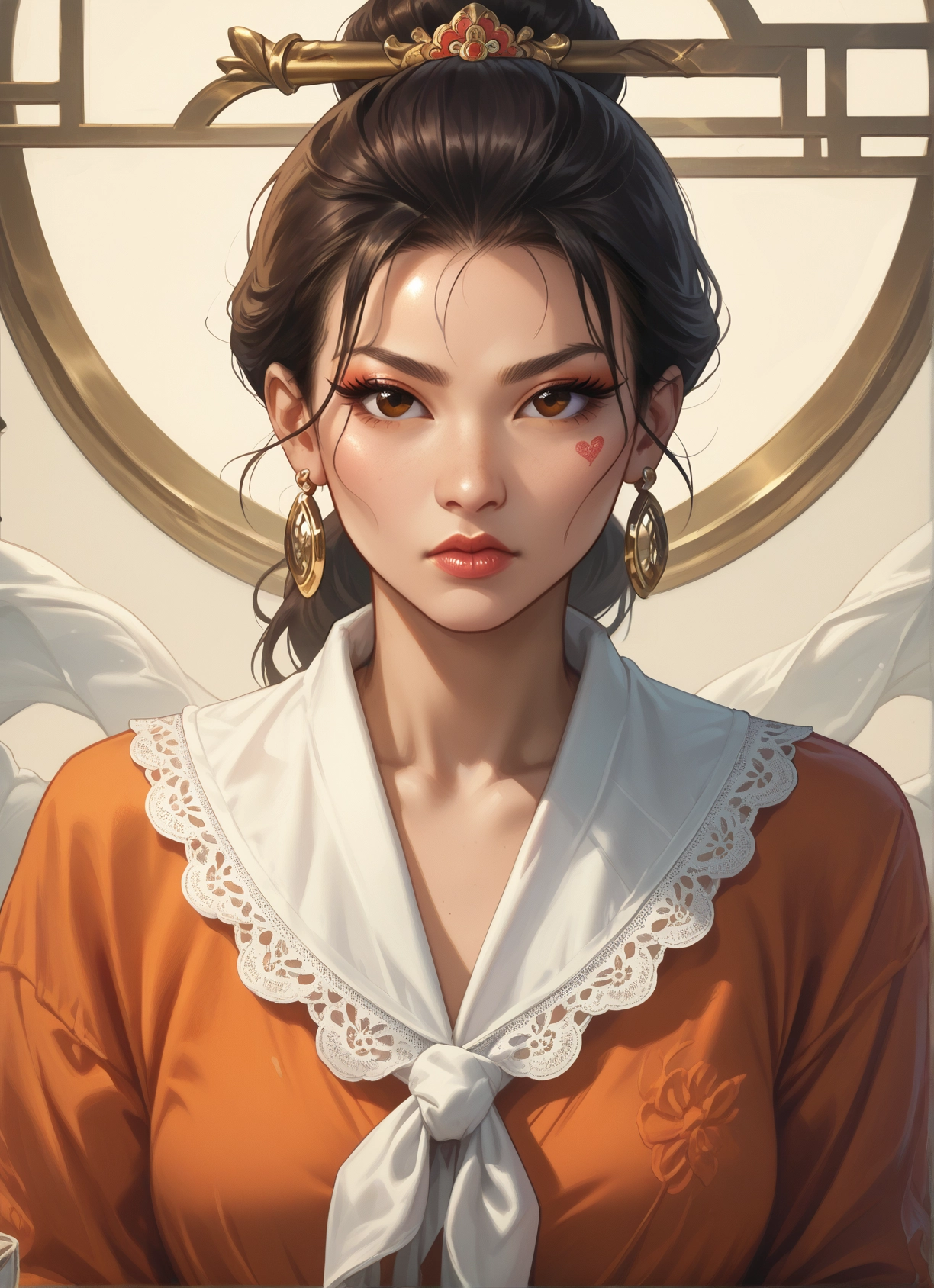 1girl, solo, jewelry, earrings, brown hair, brown eyes · Yamete.gg