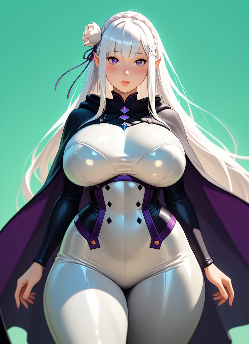 1girl, emilia (re:zero), breasts, hair flower, long hair, hair ornament · Yamete.gg
