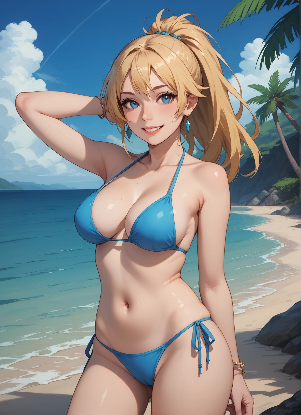 1girl, breasts, solo, swimsuit, outdoors, bikini