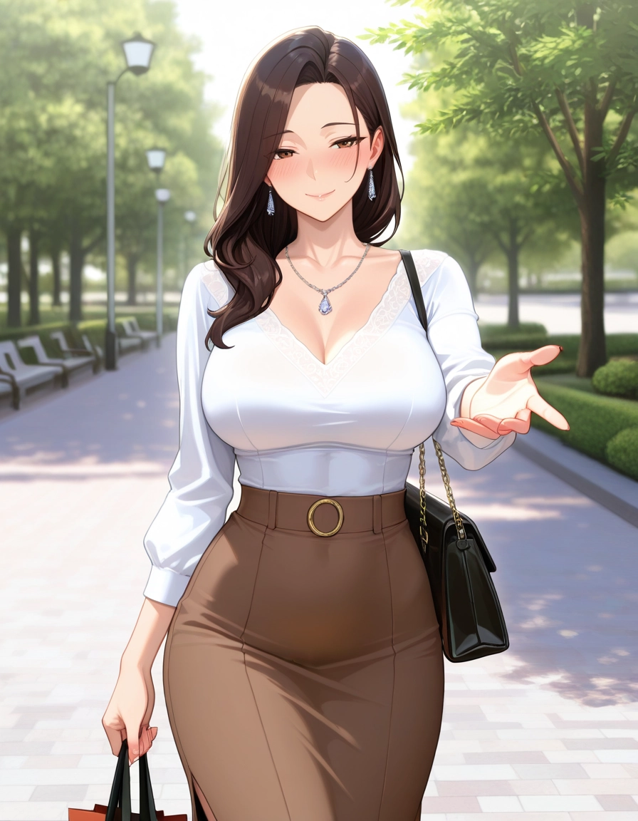 1girl, breasts, jewelry, large breasts, skirt, cleavage · Yamete.gg