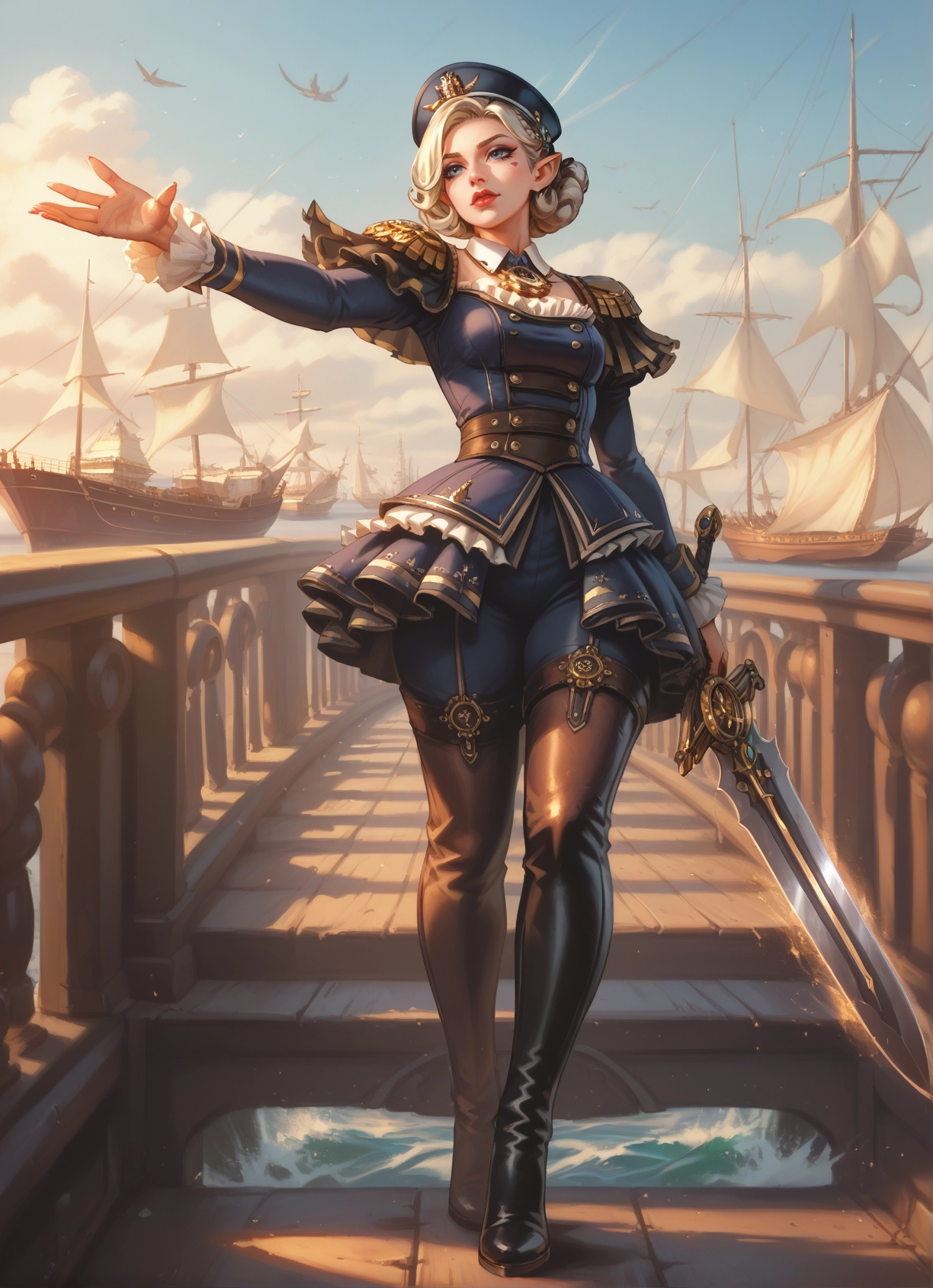 1girl, weapon, sword, thighhighs, boots, hat · Yamete.gg