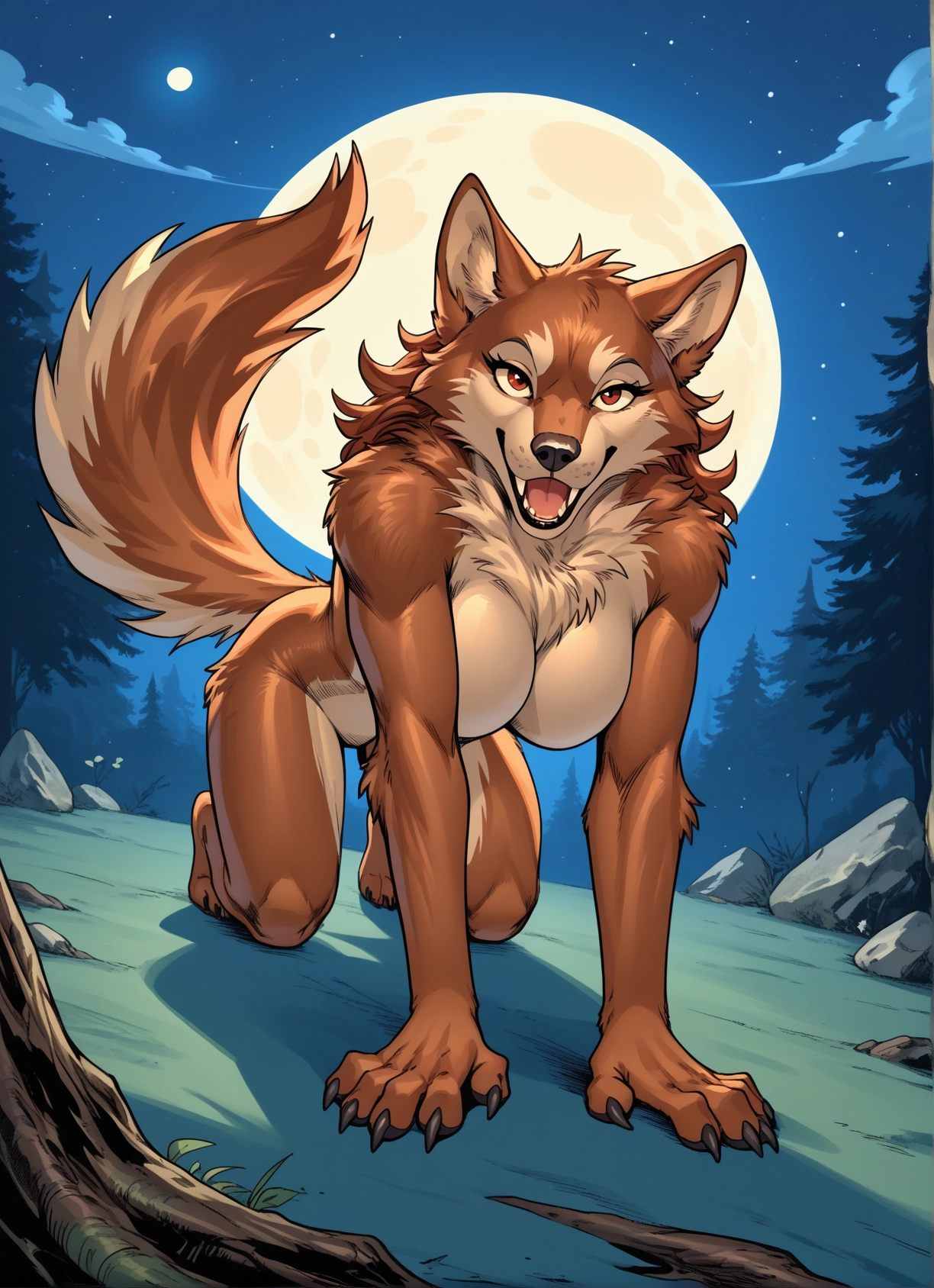 furry, 1girl, moon, breasts, tail, all fours · Yamete.gg