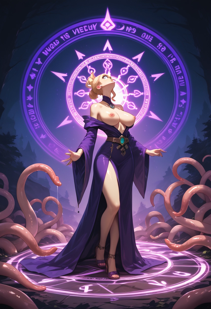1girl, breasts, nipples, magic circle, high heels, tentacles · Yamete.gg