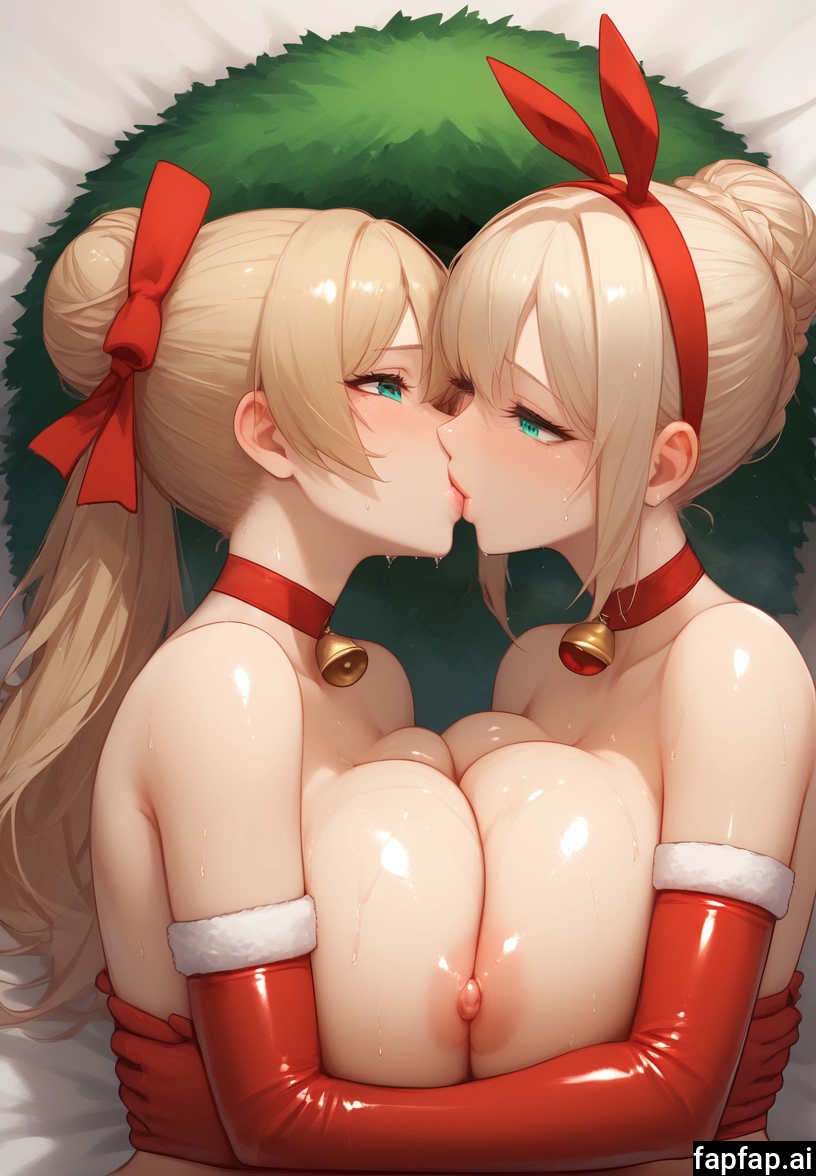 multiple girls, 2girls, breasts, gloves, hair bun, nipples · Yamete.gg