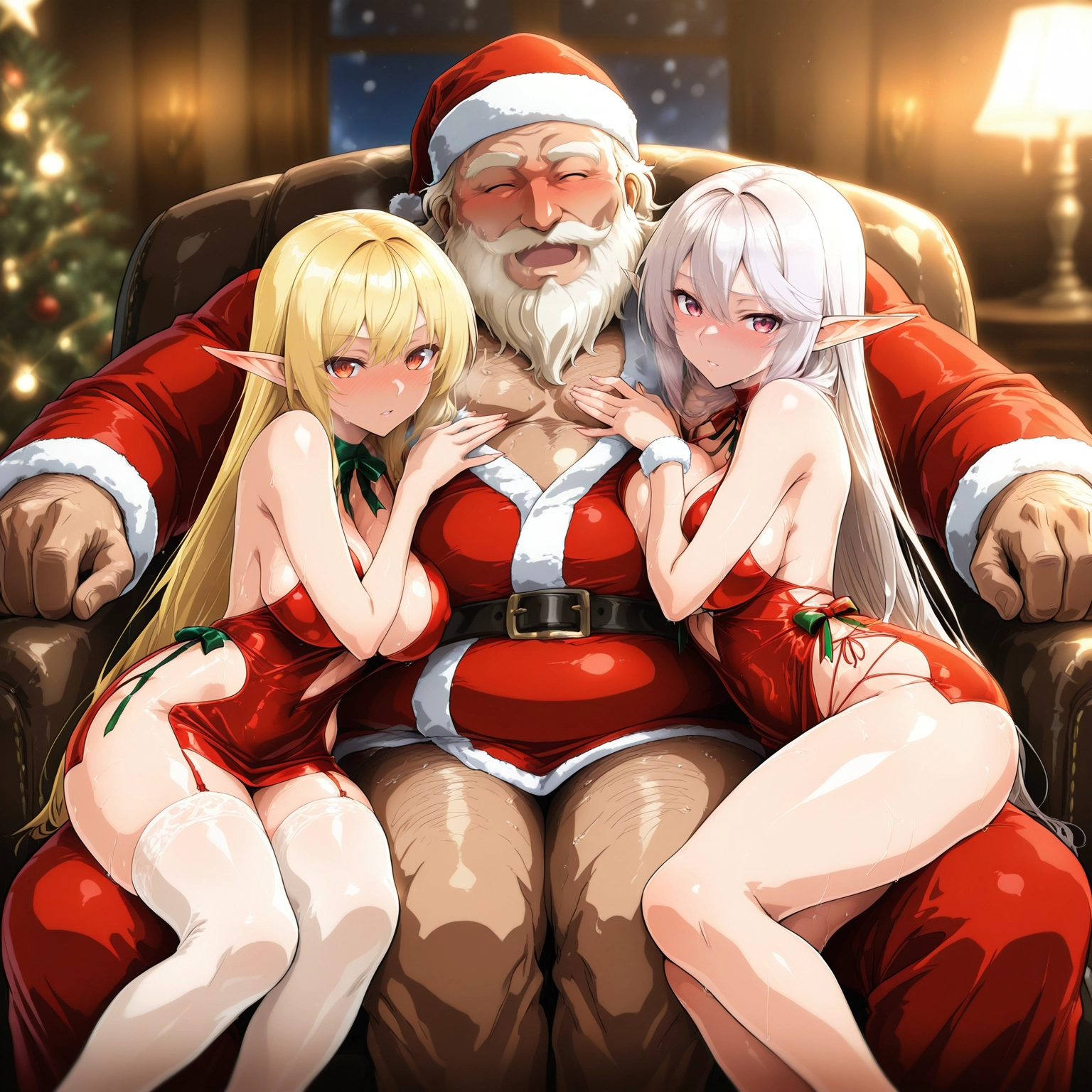 multiple girls, breasts, pointy ears, blonde hair, 2girls, thighhighs · Yamete.gg