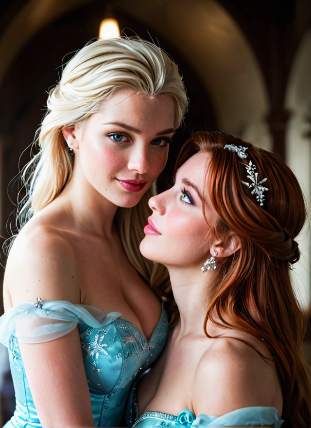 multiple girls, 2girls, breasts, blonde hair, cleavage, jewelry · Yamete.gg