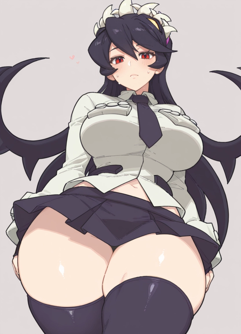 1girl, filia (skullgirls), breasts, red eyes, solo, thick thighs · Yamete.gg