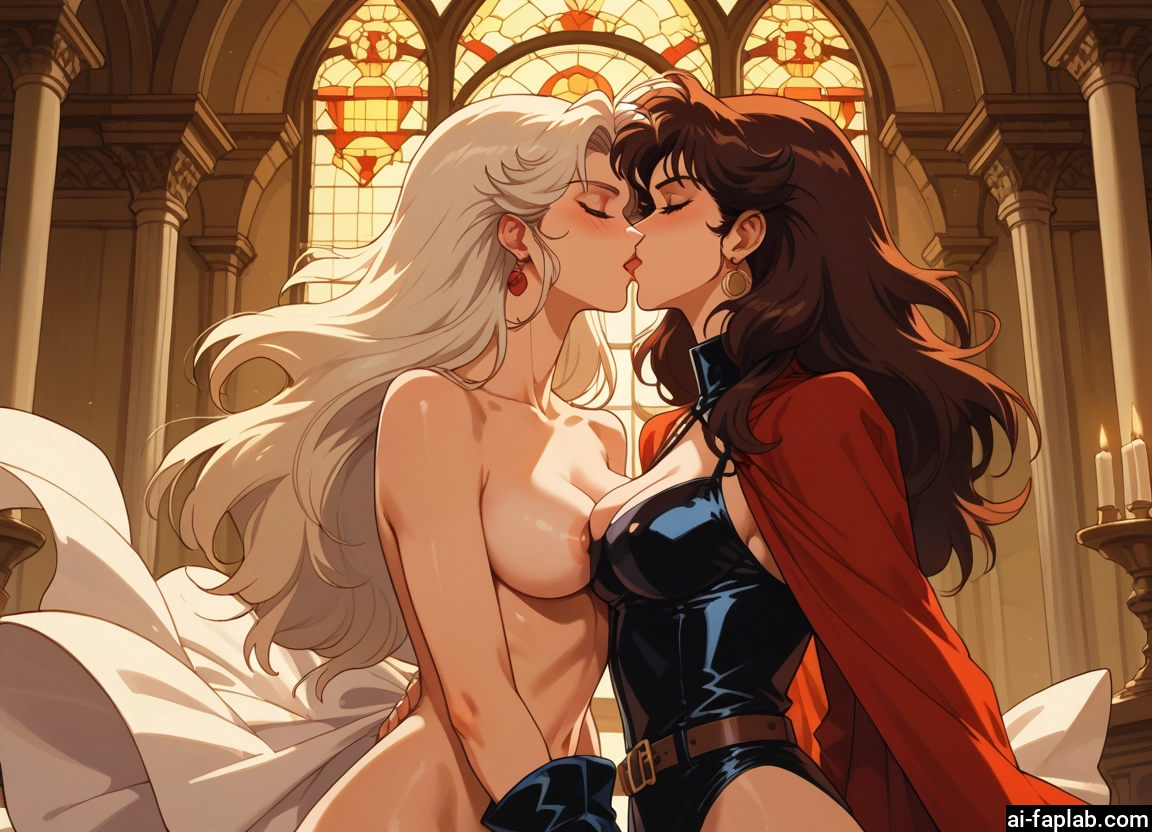 multiple girls, 2girls, breasts, yuri, kiss, jewelry