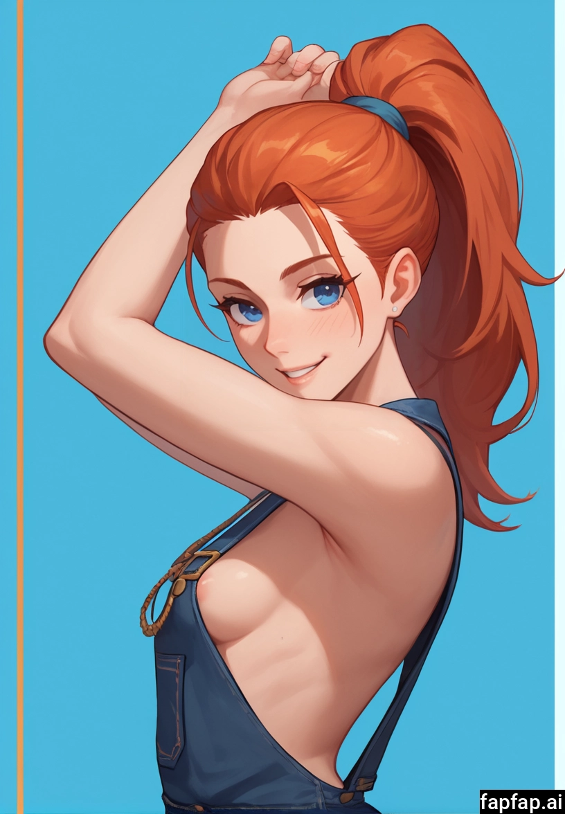 1girl, solo, breasts, overalls, blue eyes, smile · Yamete.gg