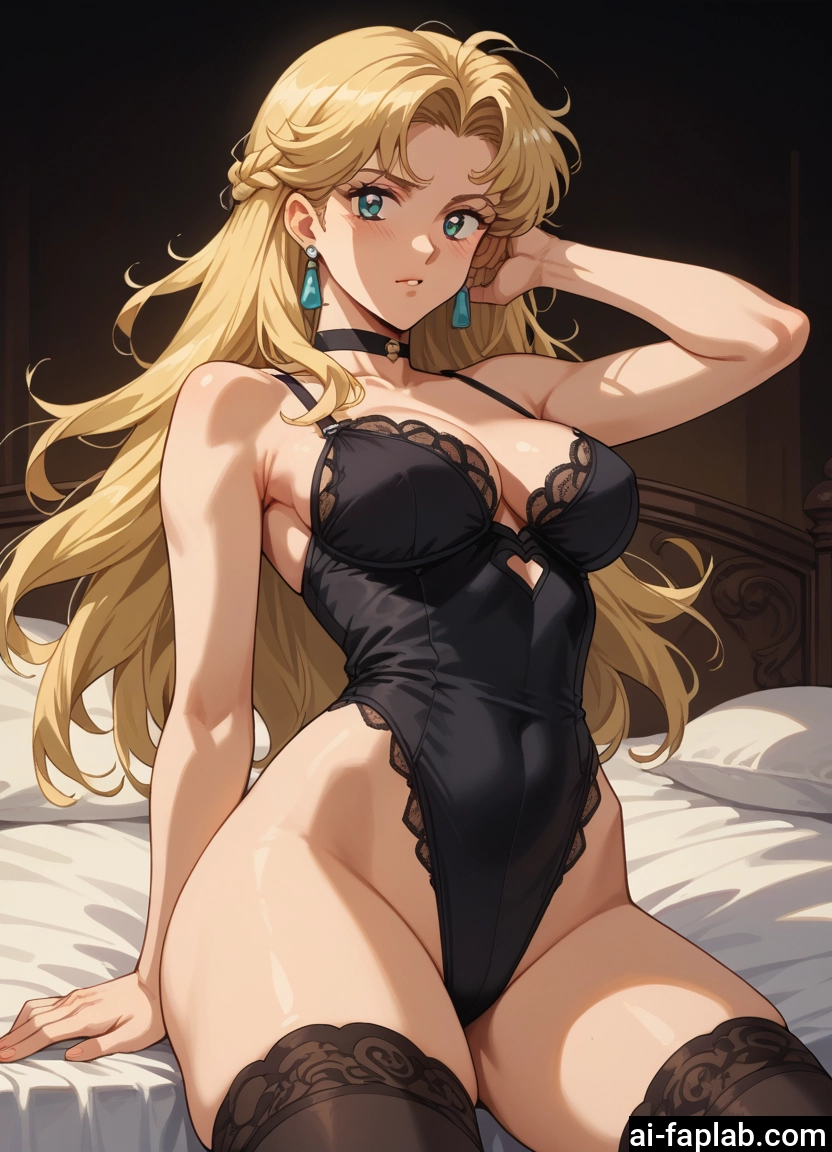 1girl, breasts, blonde hair, thighhighs, long hair, jewelry