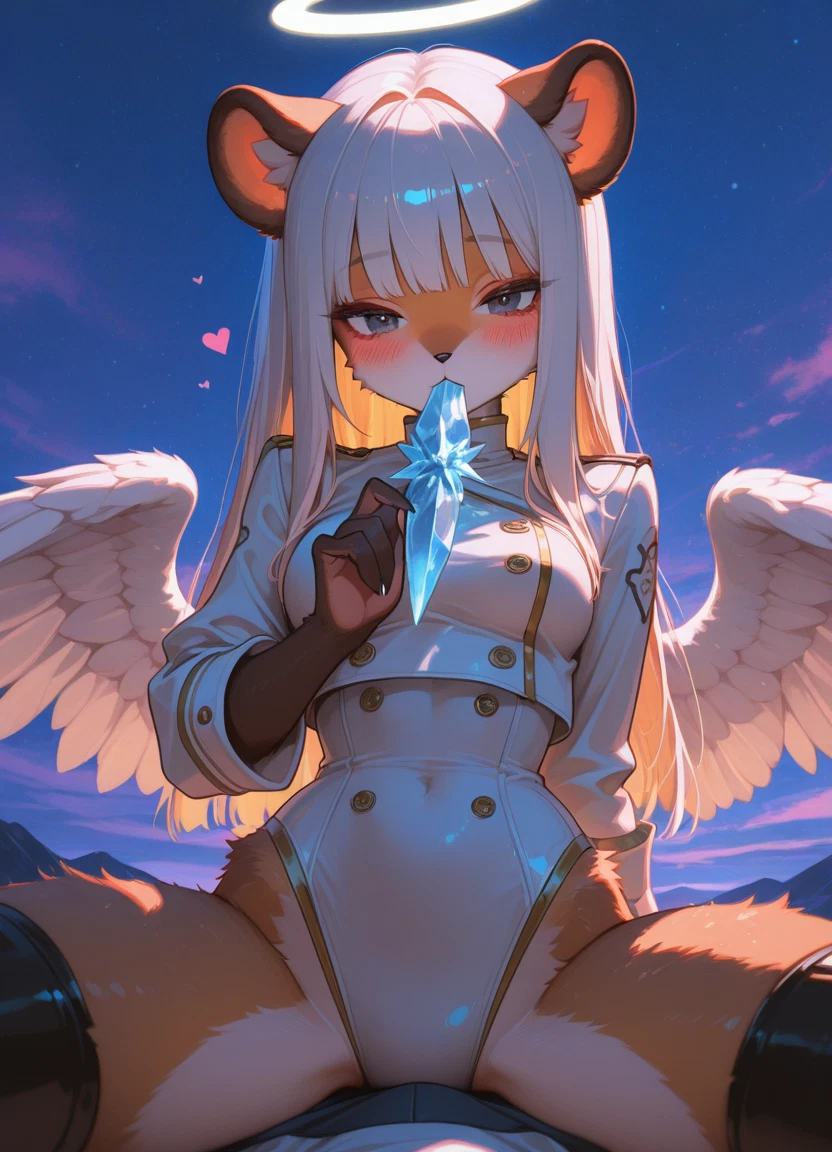 furry, 1girl, wings, halo, furry female, animal ears