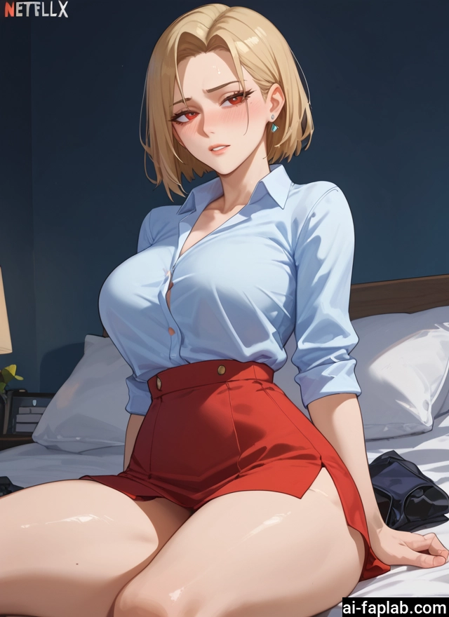 1girl, skirt, breasts, blonde hair, jewelry, earrings
