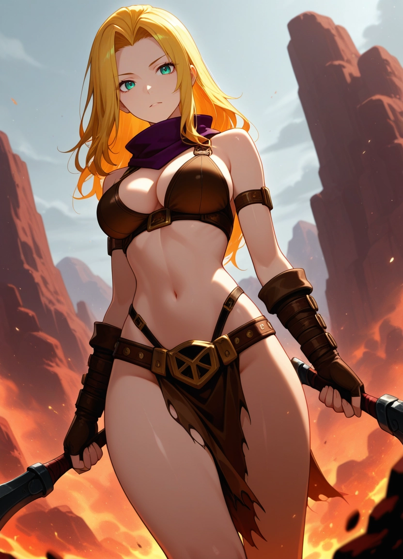 1girl, blonde hair, breasts, solo, navel, gloves · Yamete.gg