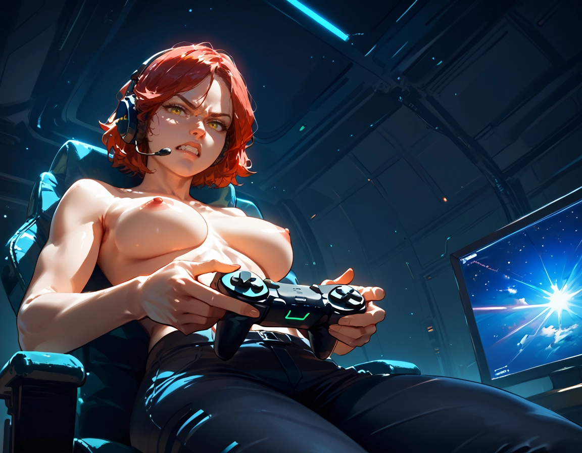 1girl, controller, topless, nipples, breasts, solo · Yamete.gg