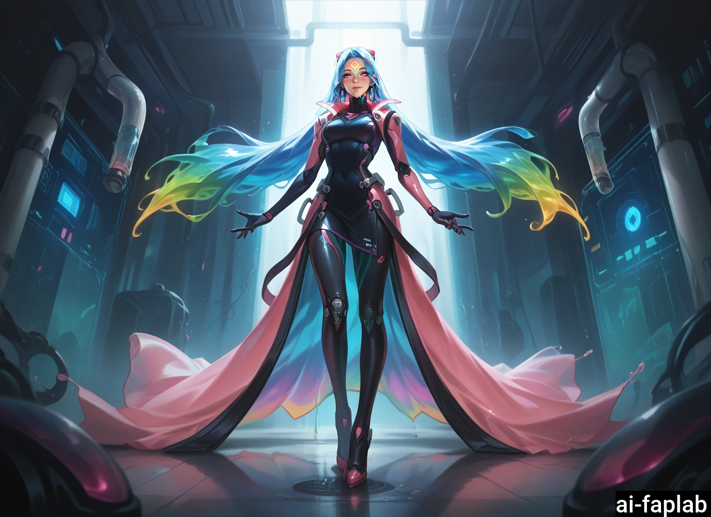 1girl, solo, long hair, blue hair, multicolored hair, looking at viewer