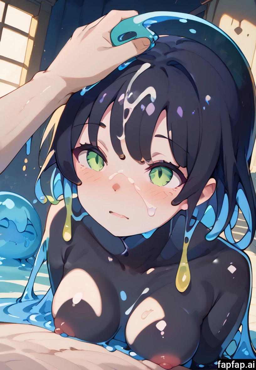 1girl, breasts, slime girl, green eyes, 1boy, hetero · Yamete.gg
