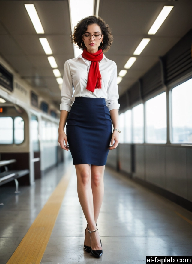 1girl, skirt, scarf, glasses, solo, jewelry