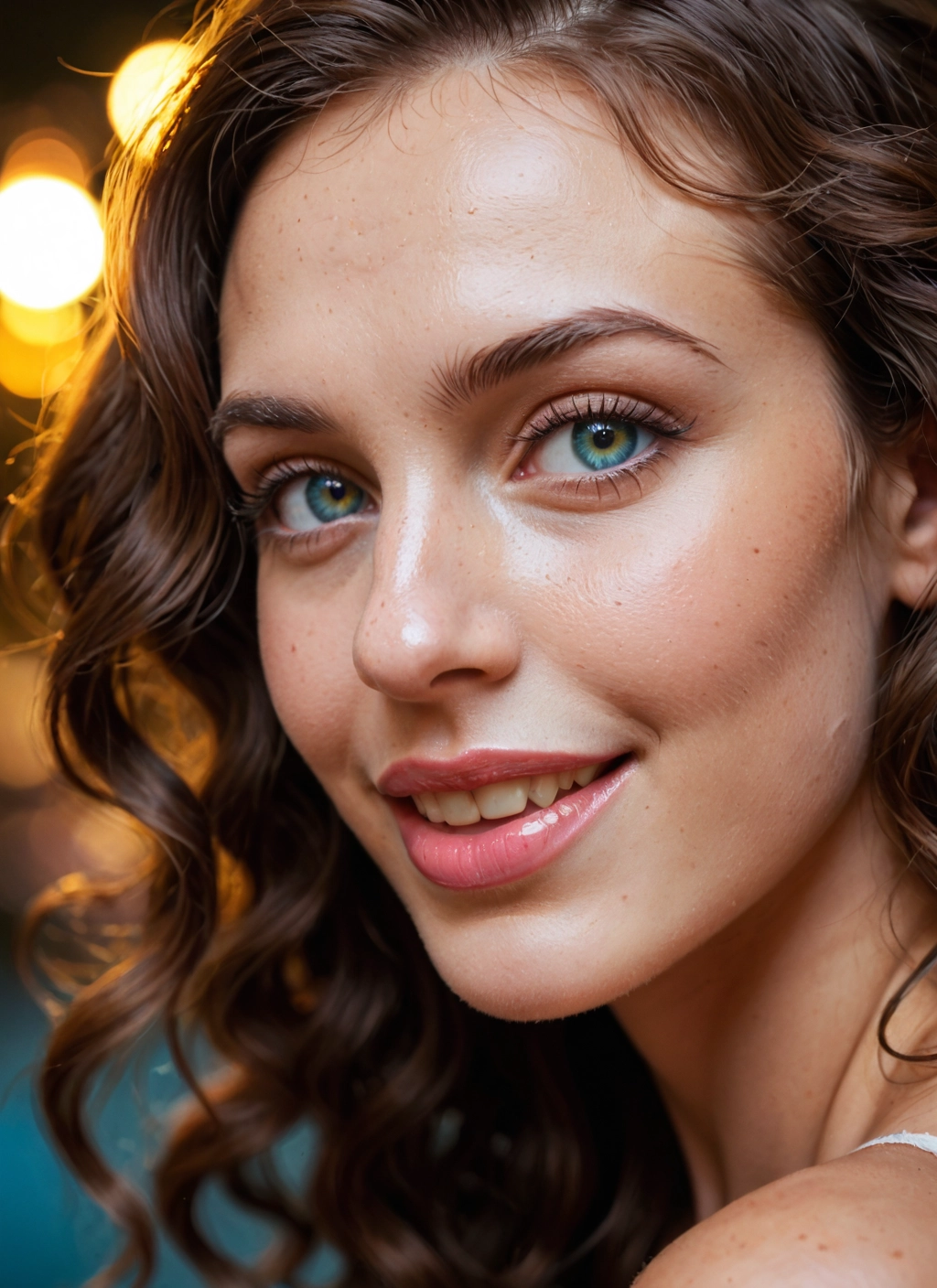 1girl, solo, freckles, realistic, brown hair, smile · Yamete.gg