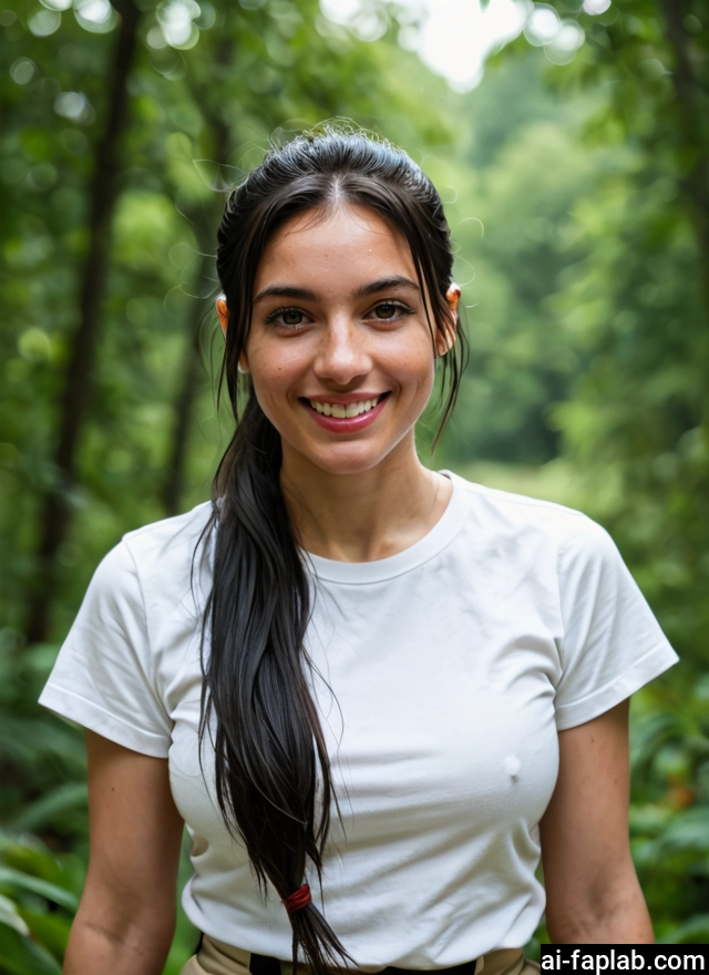 1girl, solo, smile, black hair, shirt, long hair