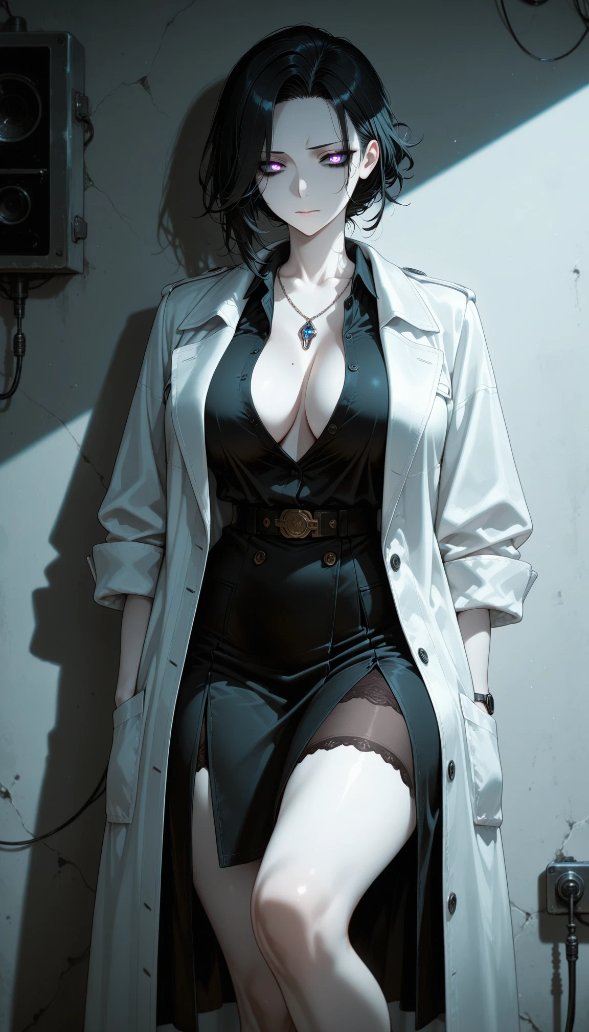1girl, breasts, solo, jewelry, black hair, necklace · Yamete.gg