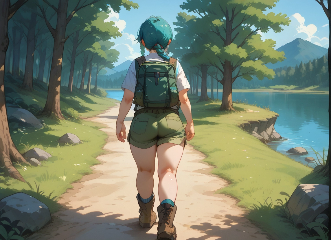 1girl, ass, solo, shorts, bag, backpack · Yamete.gg