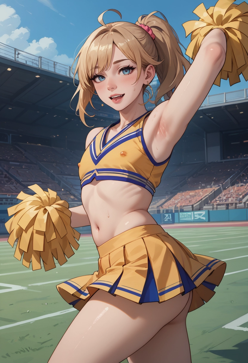 cheerleader, pom pom (cheerleading), 1girl, solo, navel, armpits · Yamete.gg