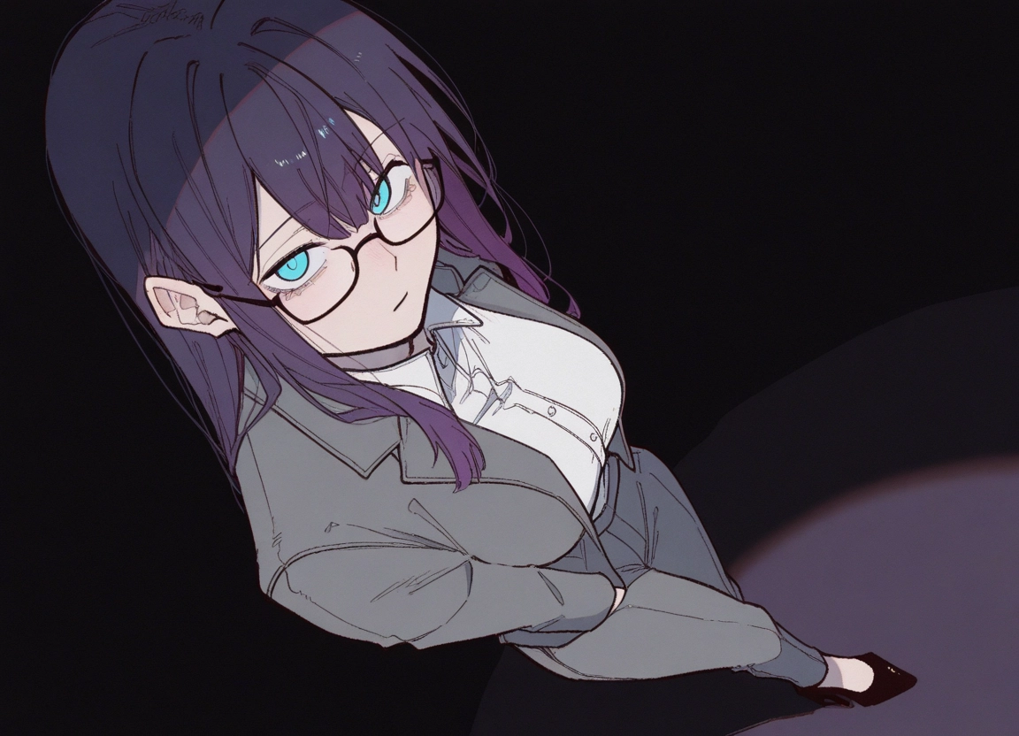 1girl, glasses, solo, shirt, looking at viewer, breasts · Yamete.gg