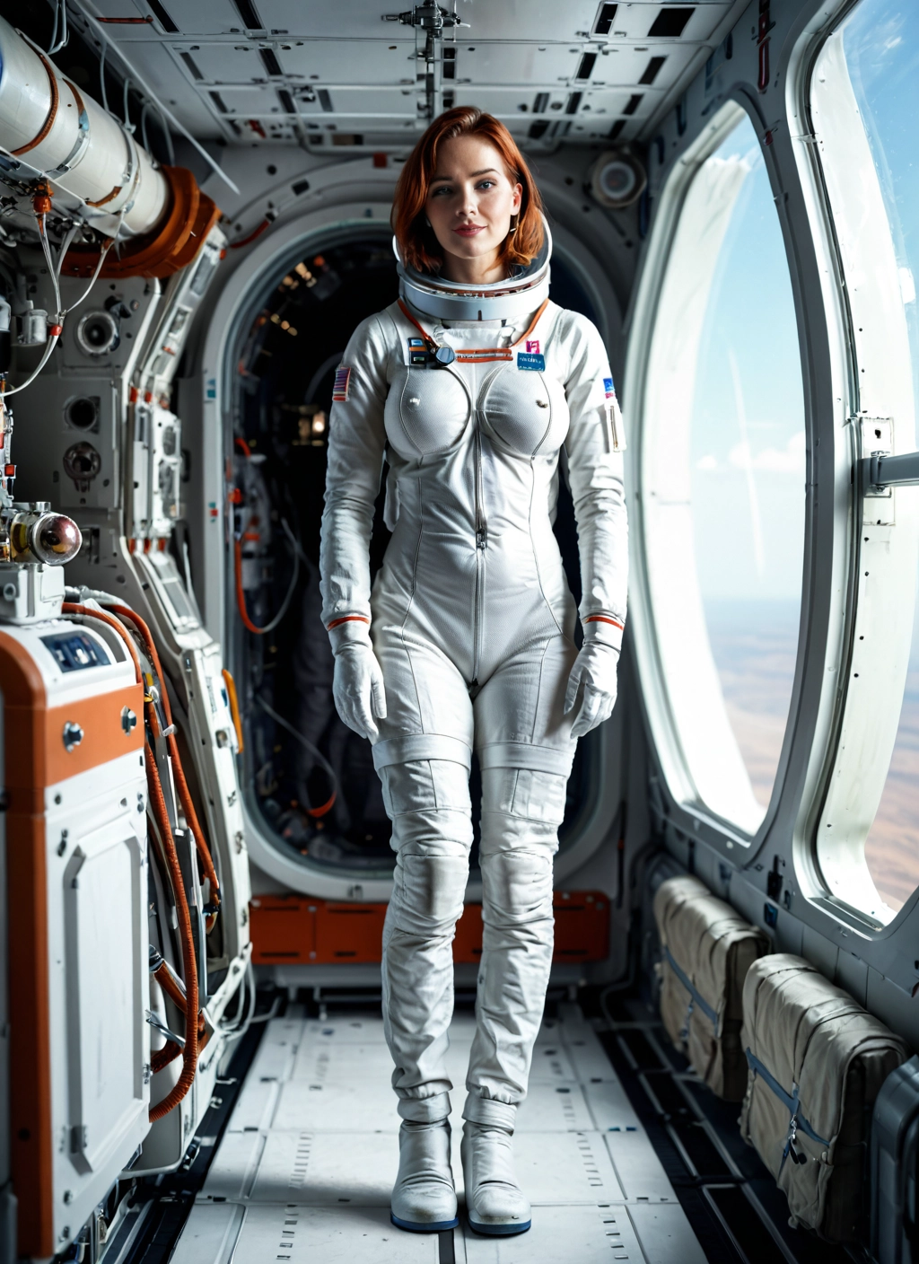 1girl, solo, spacesuit, breasts, bodysuit, astronaut