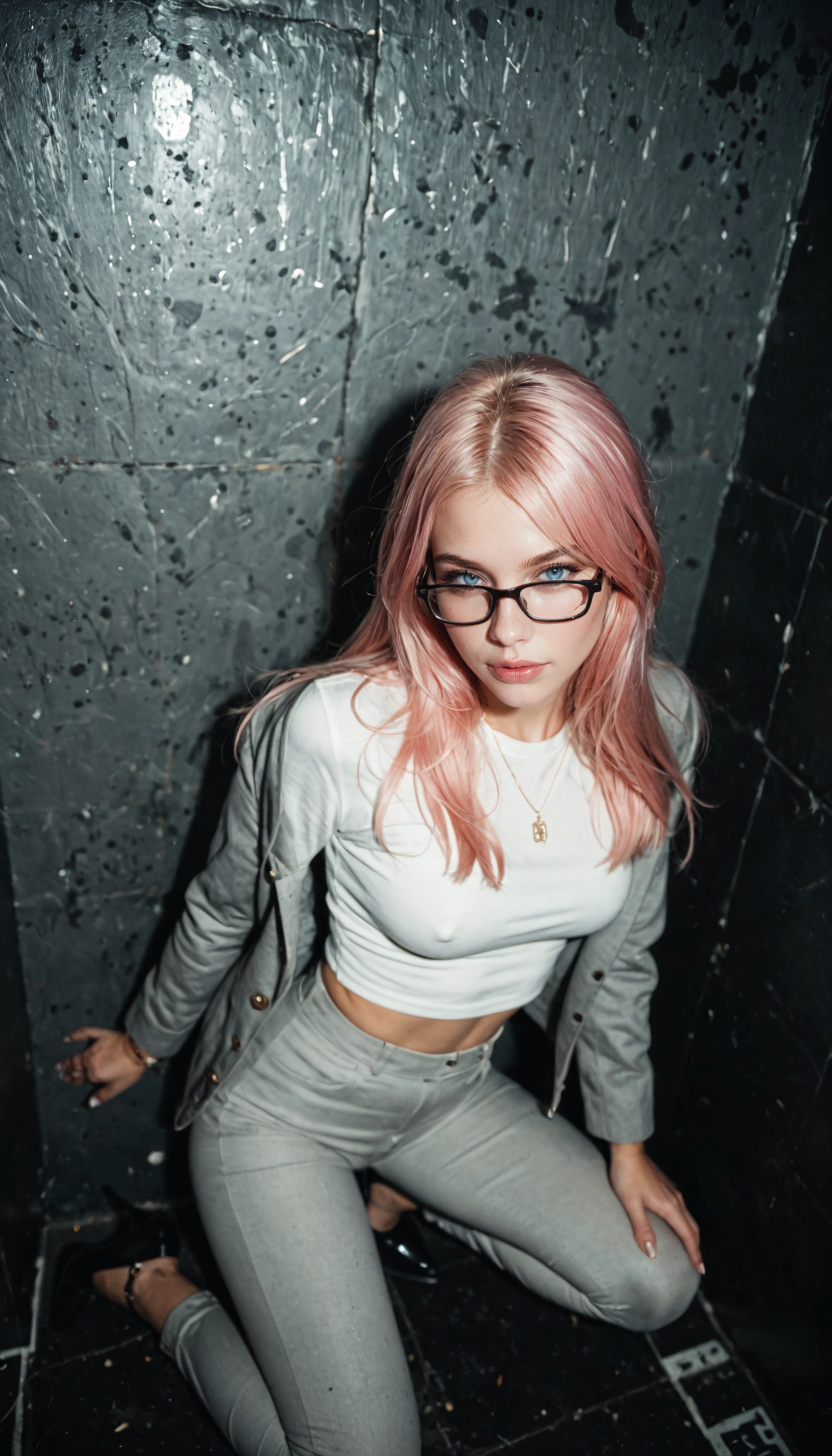 1girl, solo, glasses, blue eyes, pants, high heels · Yamete.gg