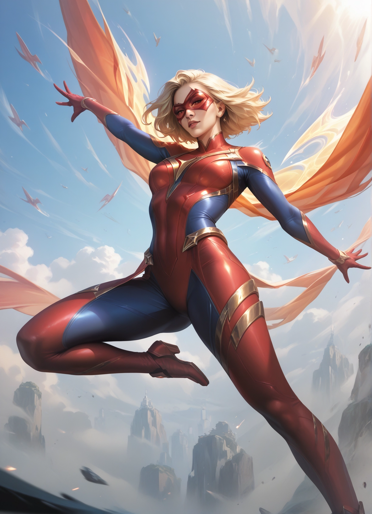 1girl, blonde hair, solo, bodysuit, mask, breasts · Yamete.gg
