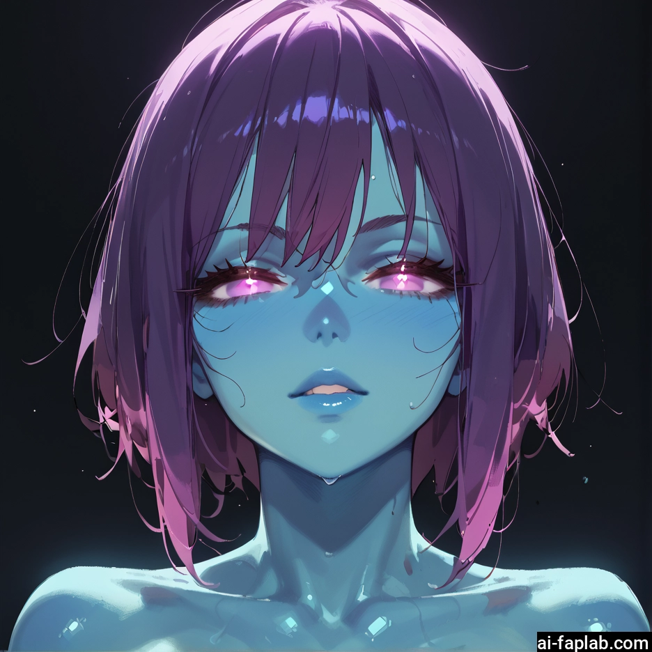 1girl, solo, looking at viewer, short hair, blue skin, grey background · Yamete.gg
