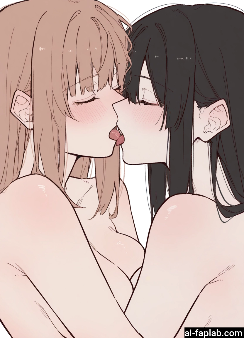 multiple girls, 2girls, yuri, kiss, closed eyes, black hair · Yamete.gg
