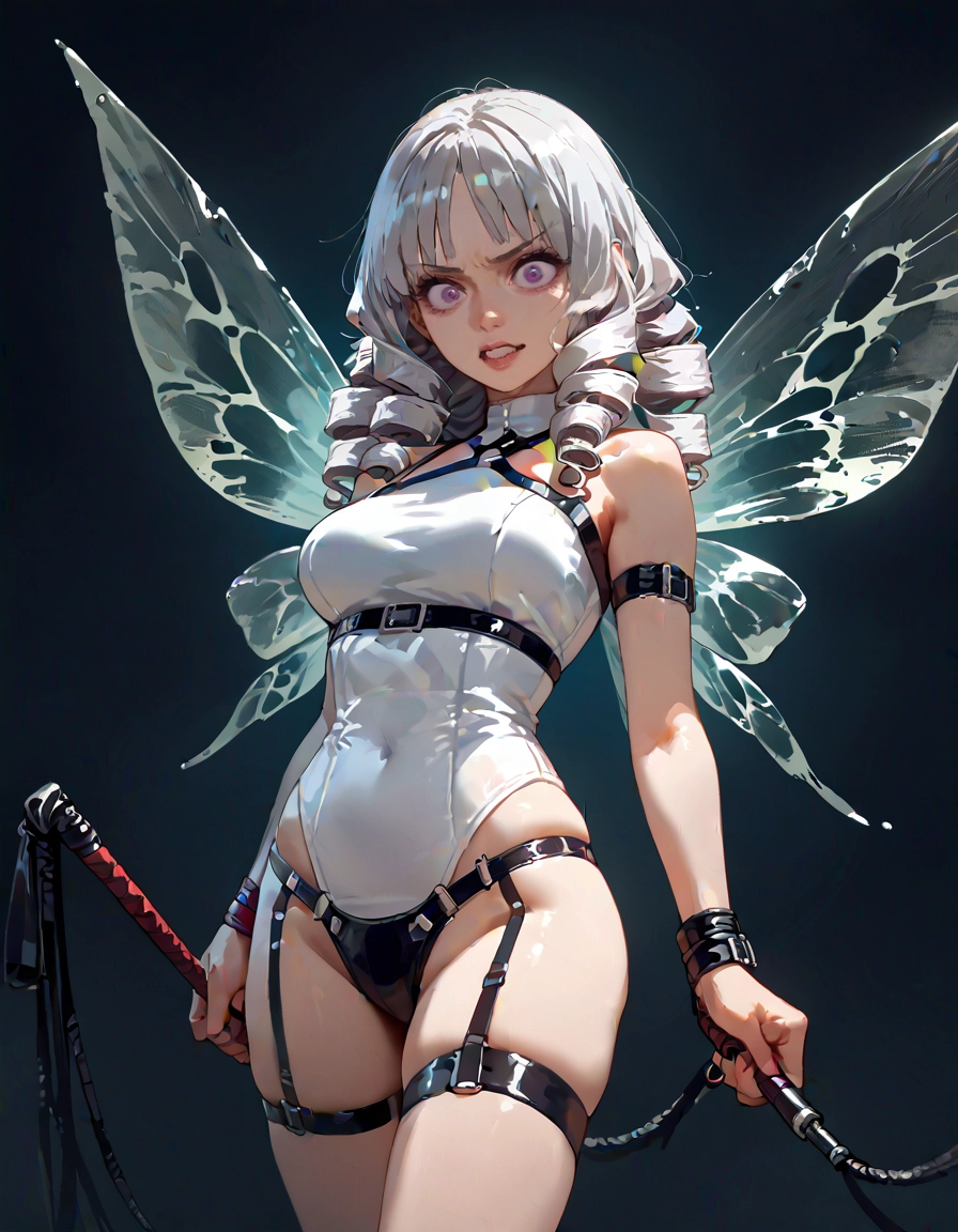 1girl, solo, wings, breasts, purple eyes, drill hair · Yamete.gg