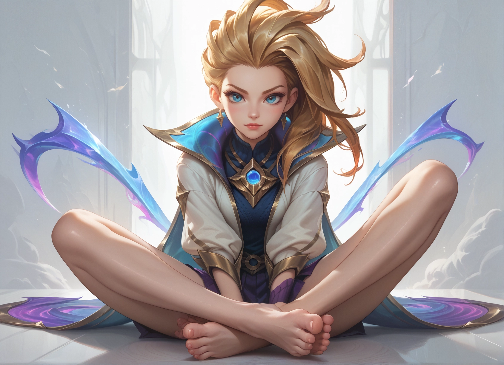 1girl, barefoot, solo, blonde hair, blue eyes, jewelry · Yamete.gg