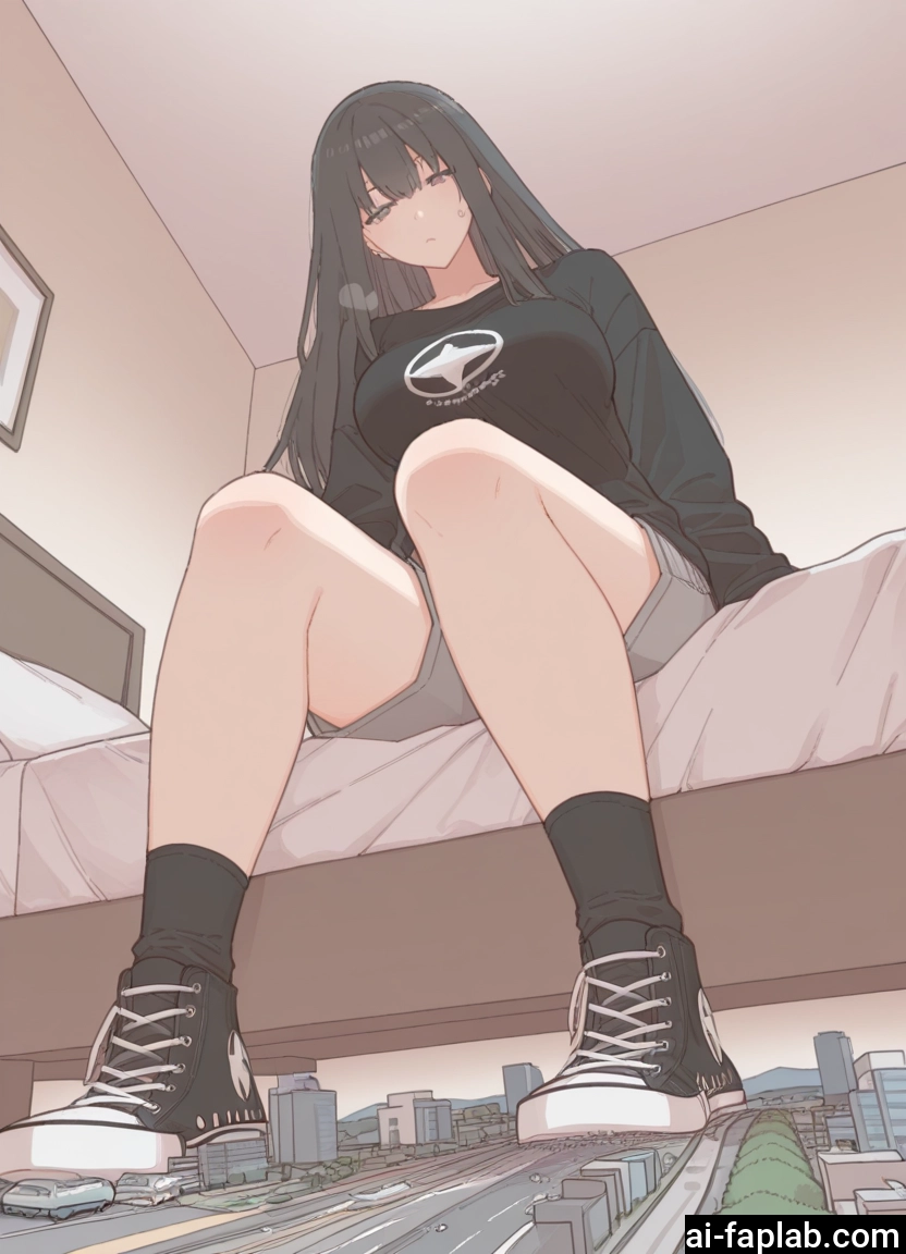 1girl, shorts, black hair, sitting, long hair, shoes · Yamete.gg