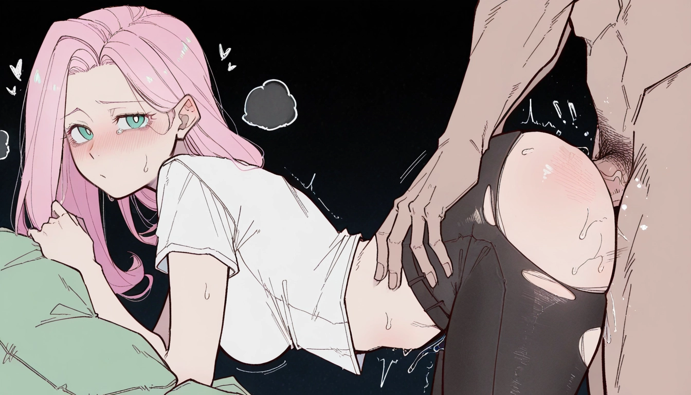 1girl, sex from behind, pink hair, hetero, shirt, 1boy · Yamete.gg