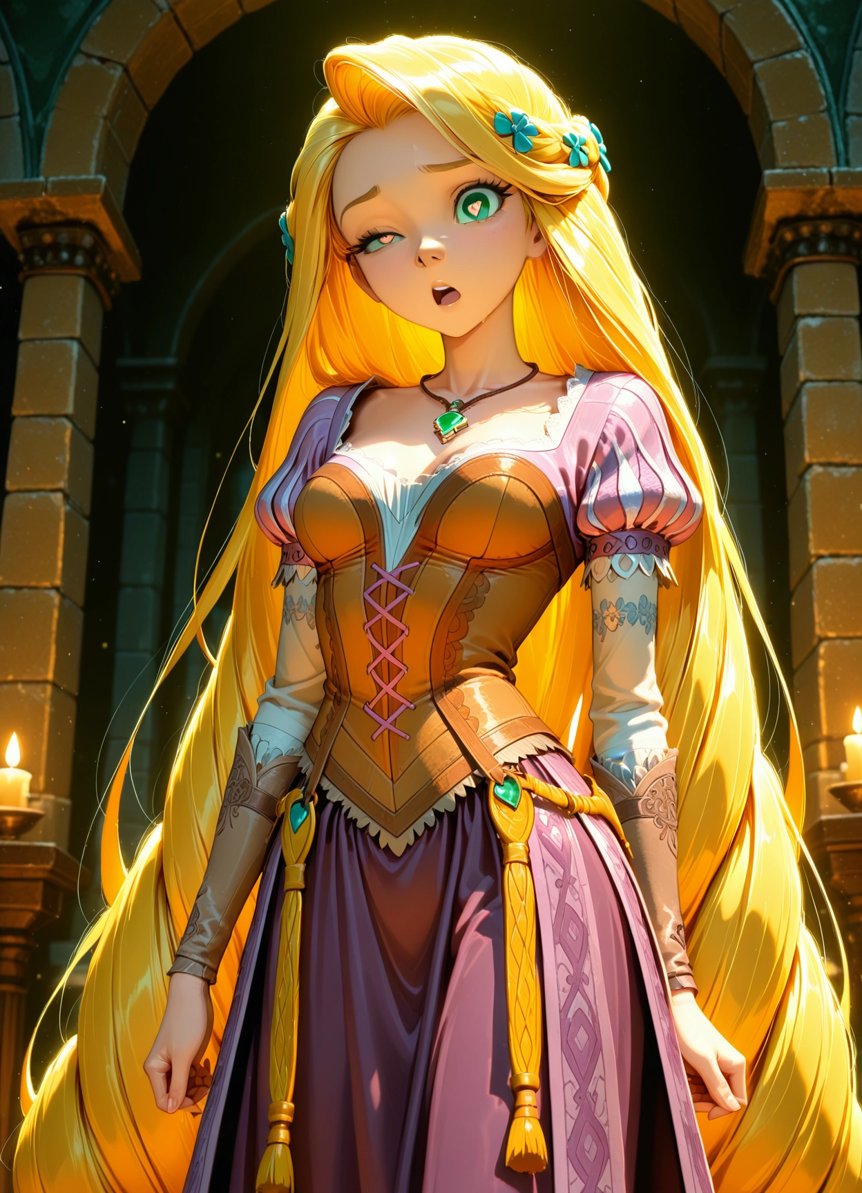 1girl, long hair, solo, blonde hair, puffy sleeves, dress · Yamete.gg