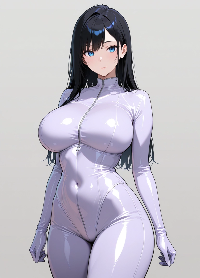 1girl, breasts, bodysuit, blue eyes, black hair, long hair · Yamete.gg