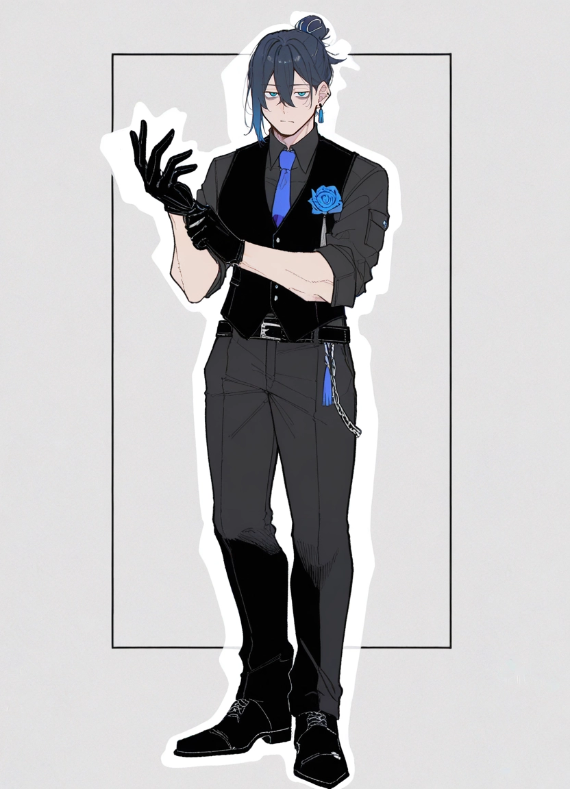 1boy, gloves, solo, male focus, necktie, vest · Yamete.gg