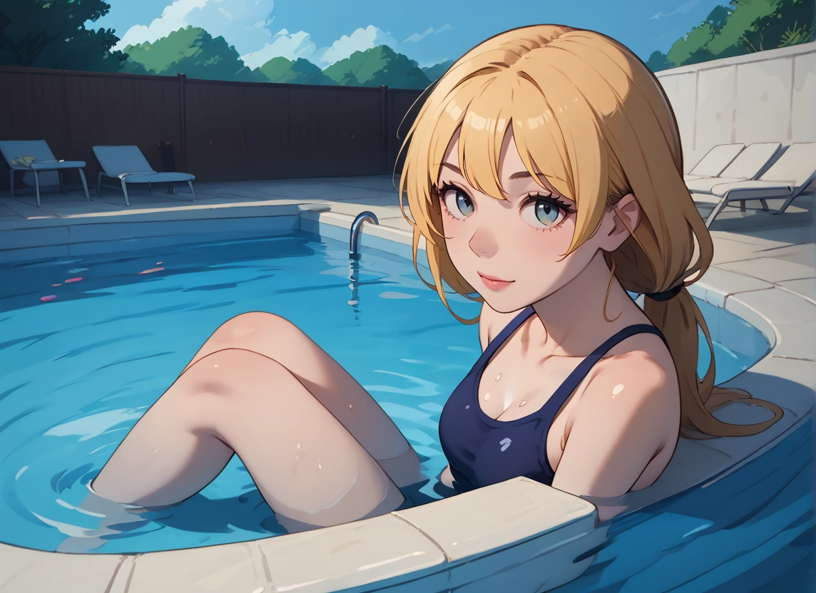 1girl, blonde hair, breasts, solo, swimsuit, looking at viewer · Yamete.gg