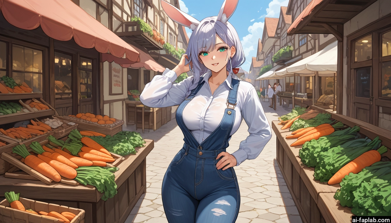animal ears, breasts, rabbit ears, large breasts, shirt, carrot · Yamete.gg