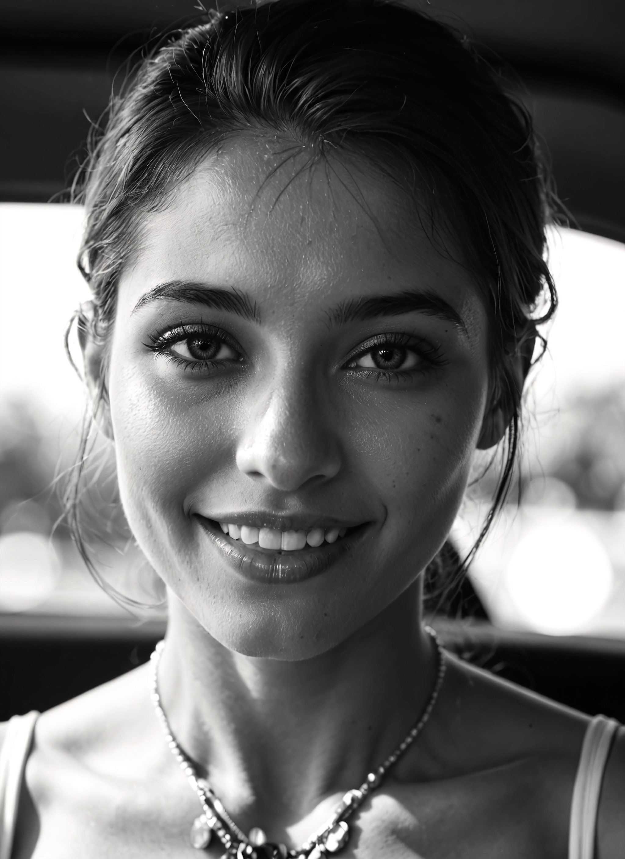 monochrome, greyscale, 1girl, solo, jewelry, necklace · Yamete.gg