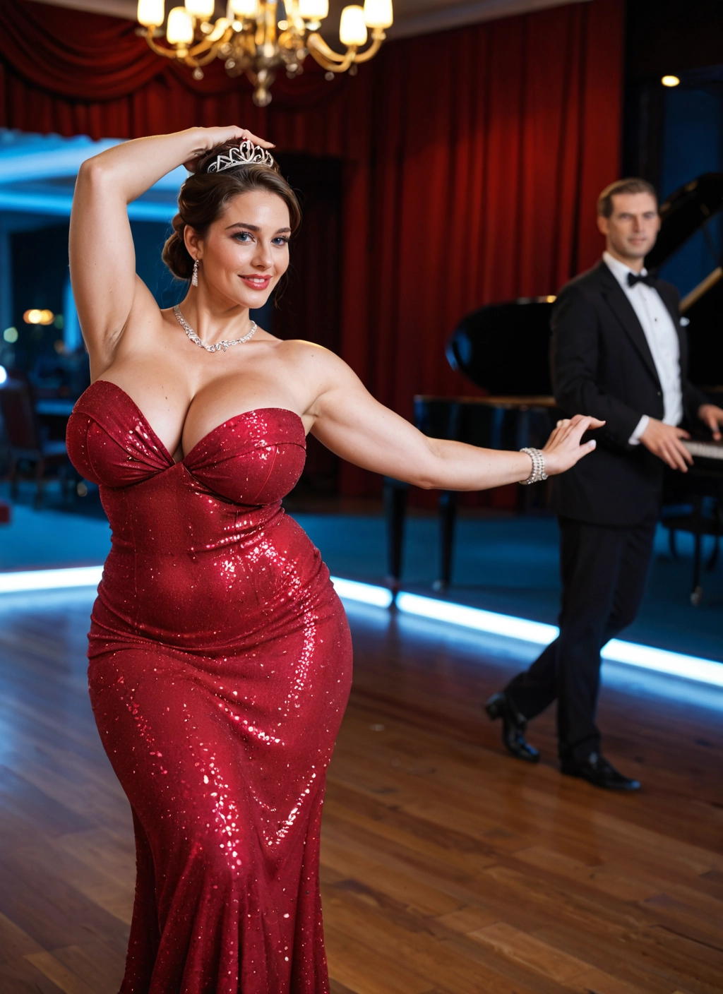 1girl, breasts, dress, 1boy, jewelry, red dress · Yamete.gg