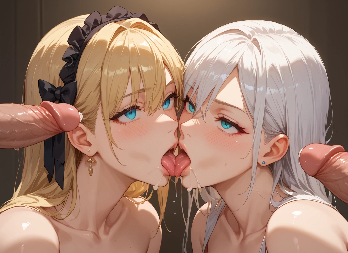 2girls, multiple boys, multiple girls, jewelry, tongue, earrings · Yamete.gg