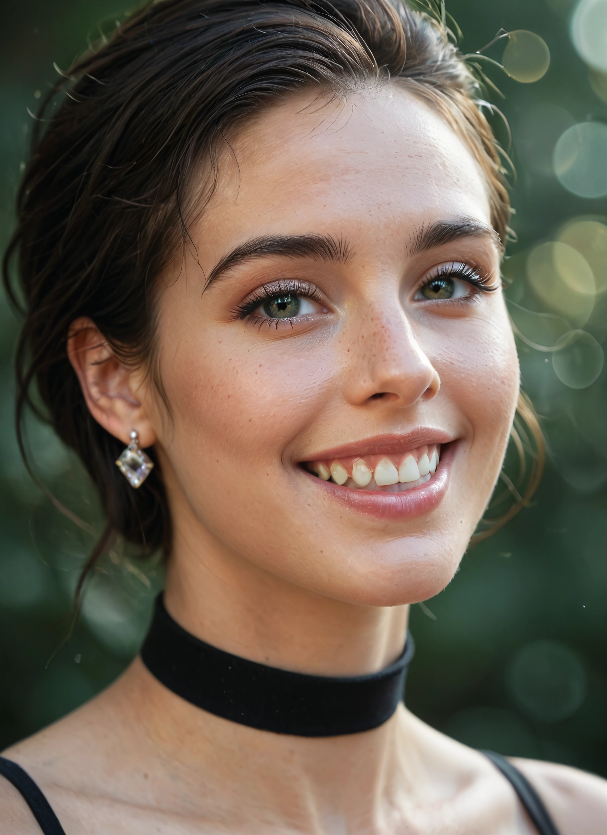 1girl, solo, jewelry, earrings, choker, teeth · Yamete.gg