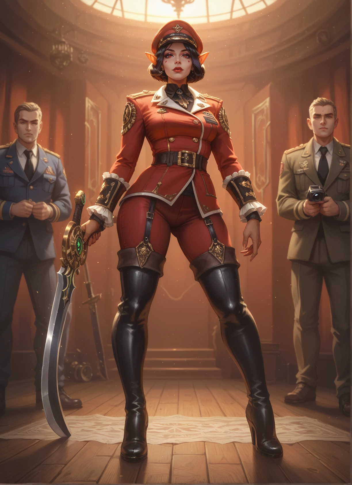 1girl, weapon, sword, thighhighs, hat, uniform · Yamete.gg