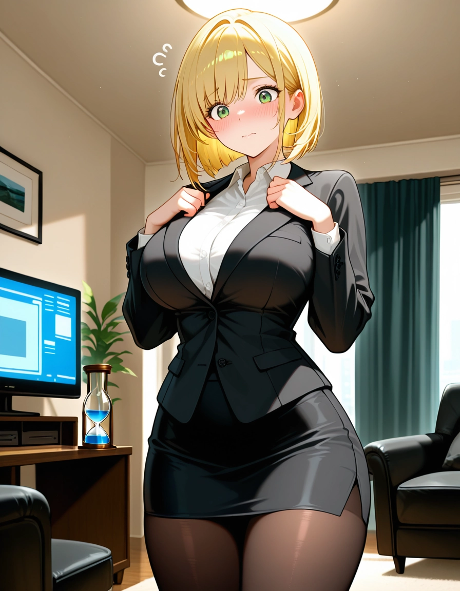 1girl, blonde hair, pantyhose, breasts, solo, skirt · Yamete.gg