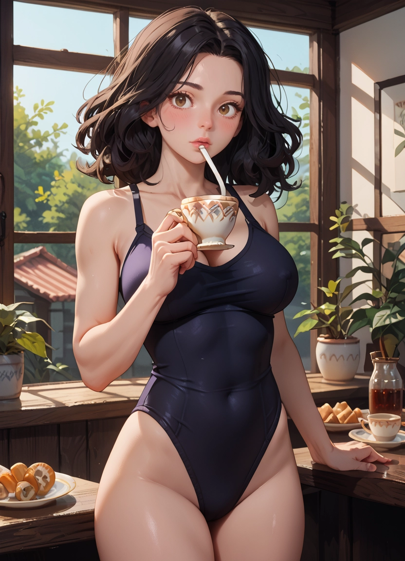 1girl, breasts, cup, solo, swimsuit, looking at viewer · Yamete.gg